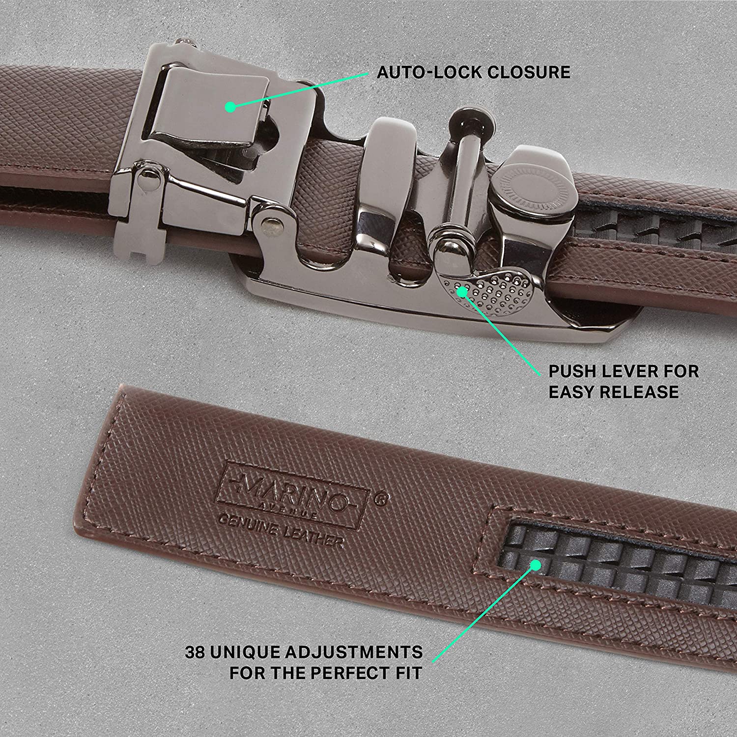 Mio Marino Classic Ratchet Belt - Premium Leather - 1.38 Wide - Adjustable Buckle - Image 3